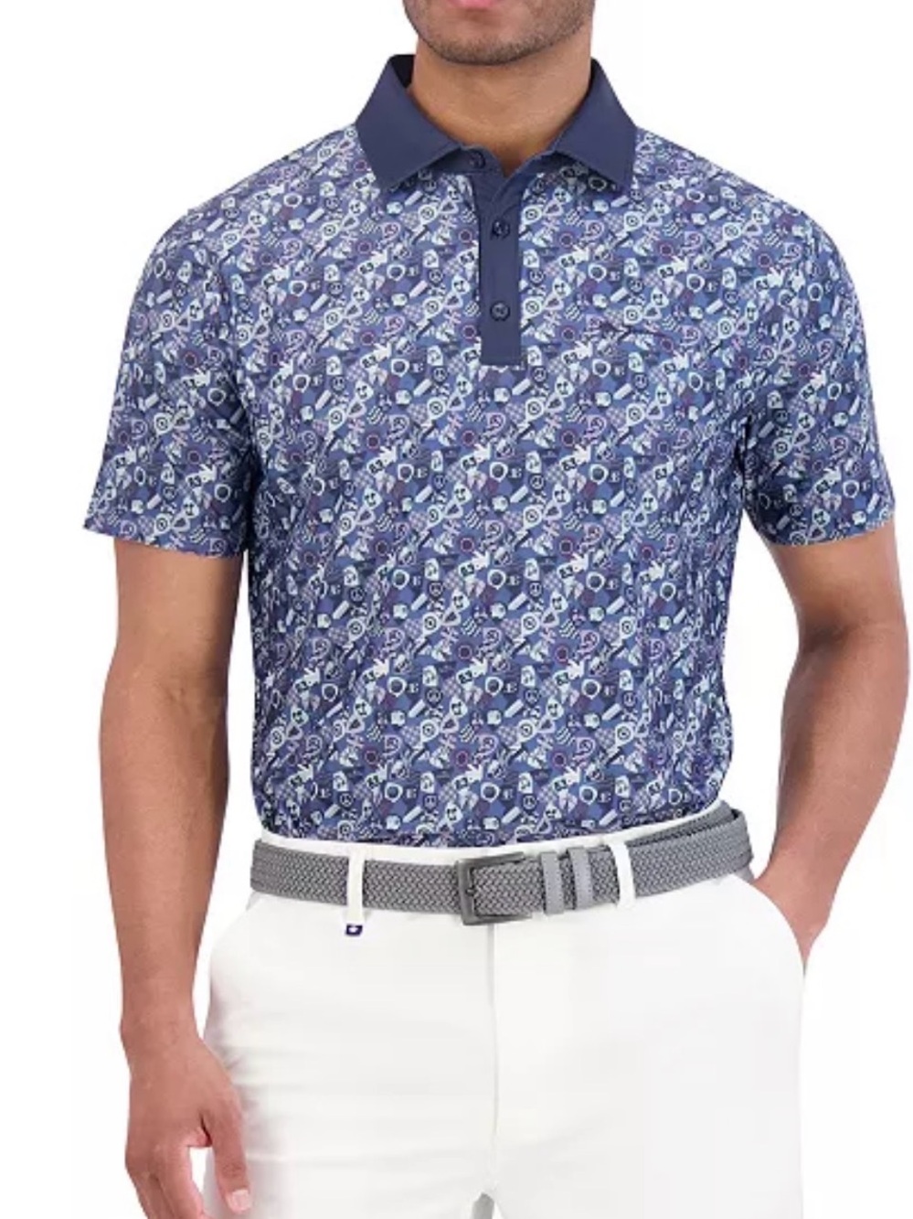 Ben Sherman Navy Blue Patterned Short-Sleeve Polo